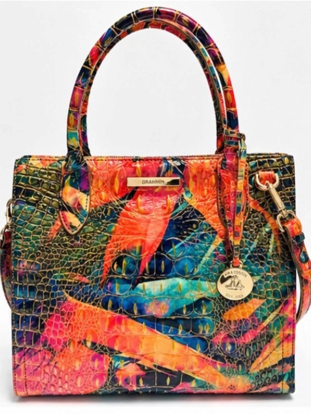 Brahmin Multicolor Croc-Embossed Satchel